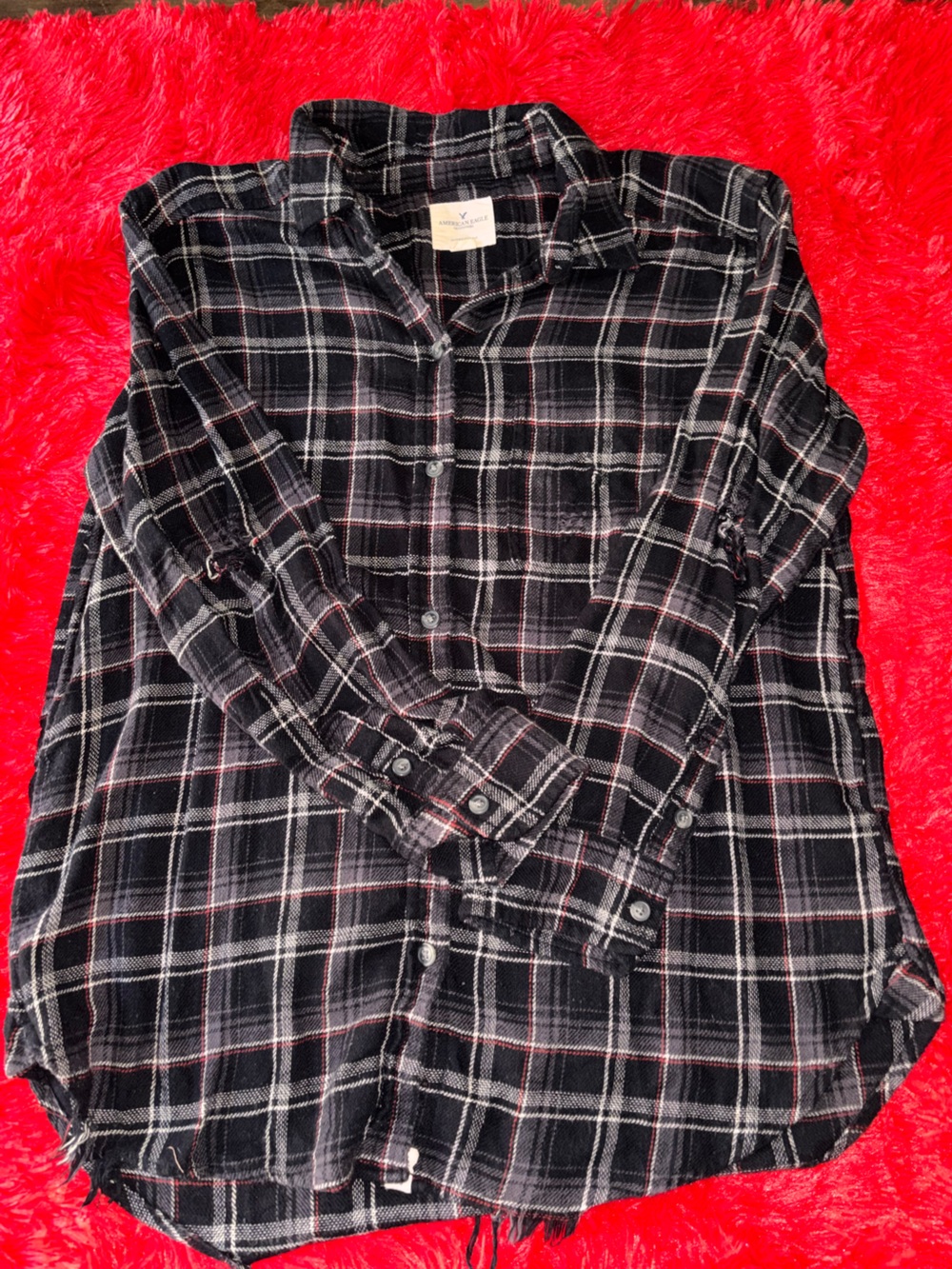 Black Plaid women’s American Eagle  Button-Up Shirt - Classic Casual